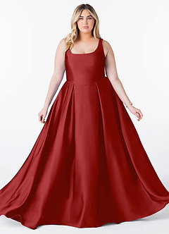 Azazie Neve Bridesmaid Dresses Pomegranate Ball-Gown with Pockets Stretch Satin Dress image10