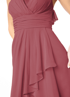 Azazie Aviv Vestidos de damas de honor Vestido de Merlot de Gasa de Corte en A con Plisado image4