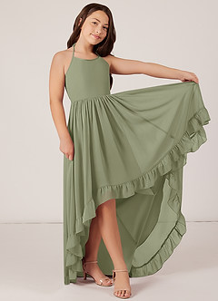 Azazie Sarafina Junior Abito A-Line in Chiffon Pizzo Pistacchio image3
