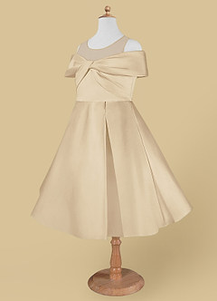 Azazie Shirin Flower Girl Dresses Champagne A-Line Off the Shoulder Matte Satin Dress image7