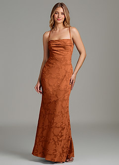 Azazie Ola Bridesmaid Dresses Burnt Orange Mermaid Corset Floral Burnout Dress image1