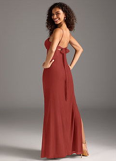 Azazie Mai Robes de demoiselle d'honneur Robe Fourreau en Maille Plissée Terracotta image2