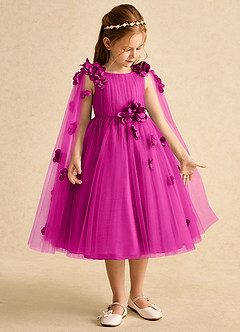 Azazie Staria Flower Girl Dresses Fuchsia Ball-Gown Ruched Tulle Dress image7