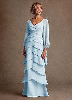 Azazie Arabinda Abiti per la Madre della Sposa Abito Tubino in Chiffon Increspato Azzurro image4