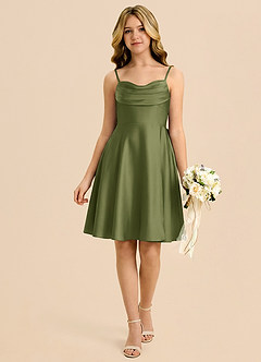 Azazie Bear Junior Olive A-Line Sweetheart Neckline Stretch Satin Dress image1