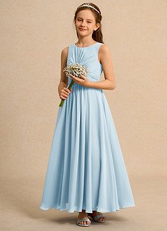 Azazie Ducky Junior Formal Blumenmädchenkleider A-Linie Plissee Chiffon Kleid Himmelblau image6