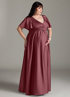 Azazie Verna Maternity Bridesmaid Dresses A-Line Ruched Stretch Satin Floor-Length Dress image12
