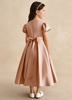 Azazie Princess Flower Girl Dresses Champagne Rose A-Line Pleated Matte Satin Dress image2