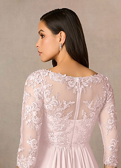 Azazie Hayek Final Sale Agave A-Line V-Neck Lace Chiffon Dress image5