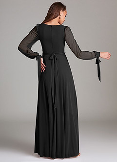 Azazie Leonia Bridesmaid Dresses Black A-Line Long Sleeve Mesh Dress image4