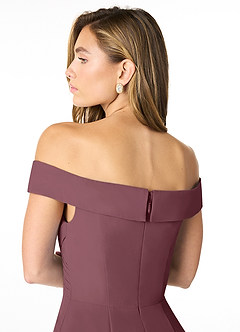 Azazie Lecia Bridesmaid Dresses Sangria Empire Off-The-Shoulder Pleated Chiffon Convertible Dress image7