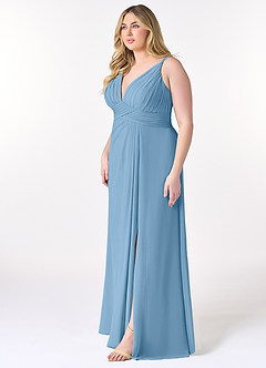 Azazie Maren Allure Bridesmaid Dresses Steel Blue A-Line V-Neck Lace Chiffon Dress image8