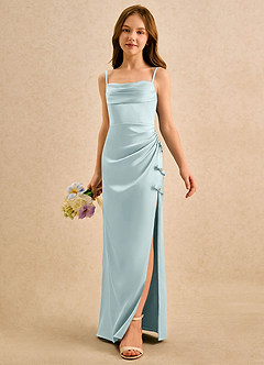 Azazie Bundt Girls Formal vestidos de niña de las flores Vestido de Neblina de Satén Elástico de Corte en A con Plisado image5