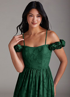 Azazie Autumn Brautjungfernkleider Wandelbar A-Linie Schulterfrei Blumen-Burnout Kleid Dunkelgrün image2