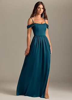 Azazie Calianna Bridesmaid Dresses Ink Blue A-Line Off the Shoulder Stretch Satin Convertible Dress image7