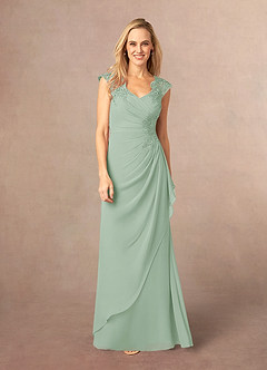 Azazie Gladys Mother of the Bride Dresses Agave A-Line Queen Anne Lace Chiffon Dress image2