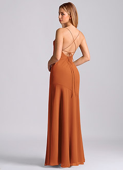 Azazie Grata Robes de demoiselle d'honneur Robe Sirène en Mousseline de soie Plissée Cannelle image2
