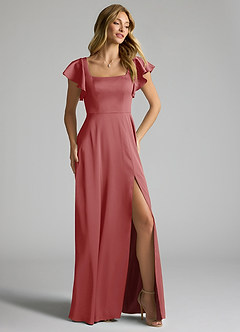 Azazie Bondi Bridesmaid Dresses Antique Rose A-Line Bow Stretch Satin Dress image2
