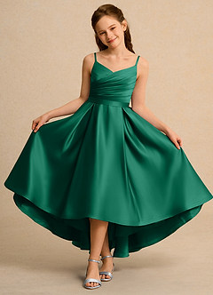 Azazie Sweets Junior Formal Blumenmädchenkleider A-Linie Plissee Matte Satin Kleid Smaragd image4