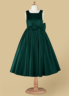 Azazie Bo Peep Flower Girl Dresses Pine A-Line Bow Matte Satin Dress image7