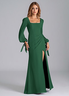 Azazie Mero Bridesmaid Dresses Dark Green Mermaid Long Sleeve Chiffon Dress image6