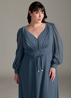 Azazie Sage Final Sale Neptune A-Line Long Sleeve Chiffon Dress image10