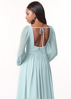 Azazie Norah Bridesmaid Dresses Mist A-Line V-Neck Long Sleeve Chiffon Dress image3
