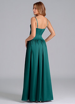 Azazie Kirby Bridesmaid Dresses Peacock A-Line Stretch Satin Dress image5