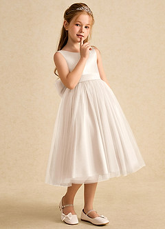 Azazie Winnie vestidos de niña de las flores Vestido de Alabastro Blanco de Tul de Princesa con Lazo image6