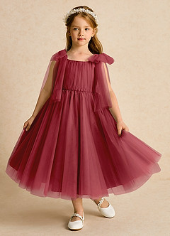Azazie Dori Flower Girl Klänningar Klänning A-Line i Tyll Ruched image2