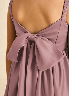 Azazie Midge Blumenmädchenkleider A-Linie Schleifen Matte Satin Kleid Altrosa image3