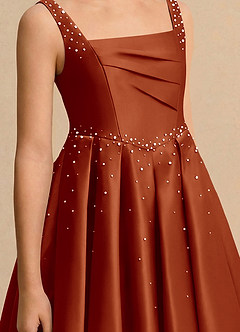 Azazie Jello Flower Girl Dresses Paprika Ball-Gown Pleated Matte Satin Dress image5