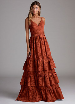 Azazie Nathalia Bridesmaid Dresses Auburn A-Line Bow Floral Burnout Dress image4