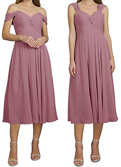 Azazie Vicenta Bridesmaid Dresses Vintage Mauve A-Line Off the Shoulder Chiffon Convertible Dress image6