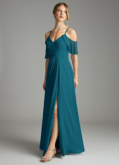 Azazie Dakota Bridesmaid Dresses Ink Blue A-Line V-Neck Pleated Chiffon Dress image4