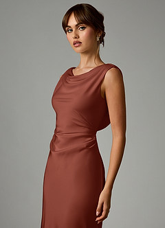 Azazie Kieryn Robes de demoiselle d'honneur Robe Sirène en Satin extensible Plissée Auburn image6