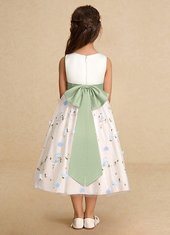 Azazie Pollie Blumenmädchenkleider A-Linie Schleifen Tüll Kleid Himmelblau Staubsalbei image6