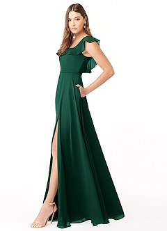 Azazie Jinny Bridesmaid Dresses Emerald A-Line Square Neckline Ruched Chiffon Dress image3