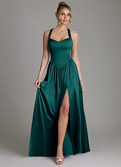 Azazie Francis Bridesmaid Dresses Peacock A-Line Corset Stretch Satin Dress image3