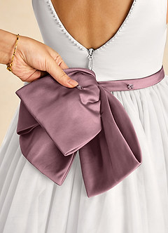 Azazie Seline Flower Girl Dresses Ivory Vintage Mauve A-Line Bow Tulle Dress image3