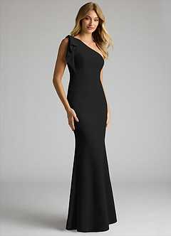 Azazie Rinna Bridesmaid Dresses Black Mermaid One Shoulder Stretch Crepe Dress image1