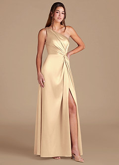 Azazie Brooke Brautjungfernkleider A-Linie One-Shoulder Metallischer Satin Kleid Gold image3