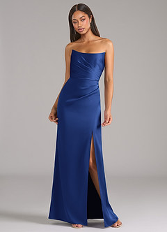 Azazie Marla Bridesmaid Dresses Royal Blue Sheath Strapless Stretch Satin Convertible Dress image4