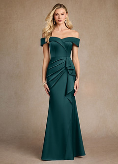 Azazie Laredo Mother of the Bride Dresses Pine Mermaid Off the Shoulder Stretch Satin Dress image1