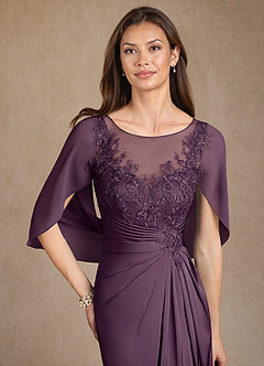 Azazie Hera Mother of the Bride Dresses Plum A-Line Lace Stretch Satin Dress image5