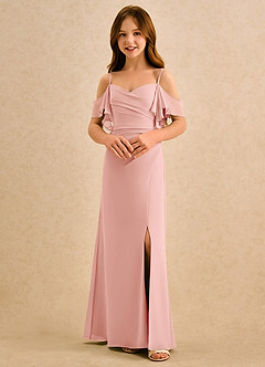 Azazie Pippy Girls Formal Blumenmädchenkleider A-Linie Herzausschnitt Chiffon Kleid Rosettenrosa image4