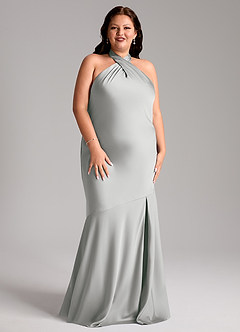 Azazie Lorena Bridesmaid Dresses Silver Mermaid Pleated Stretch Satin Dress image9
