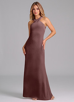 Azazie Doretta Bridesmaid Dresses Espresso Mermaid Pleated Velvet Dress image1