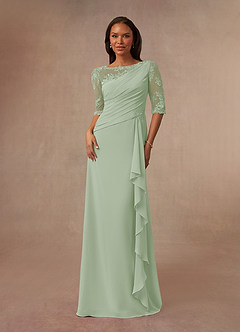 Azazie Dionysus Final Sale Dusty Sage A-Line Boatneck Lace Chiffon Dress image1