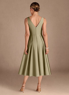 Azazie Fulton Mother of the Bride Dresses Moss Green A-Line Pleated Stretch Satin Dress image3